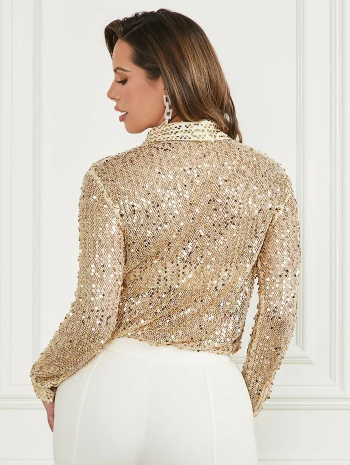 Women Sequin Dreams Blouse Pale Pearl Multi Marciano Tops And Sweaters Women Sequin Dreams Blouse Pale Pearl Multi Marciano Tops And Sweaters