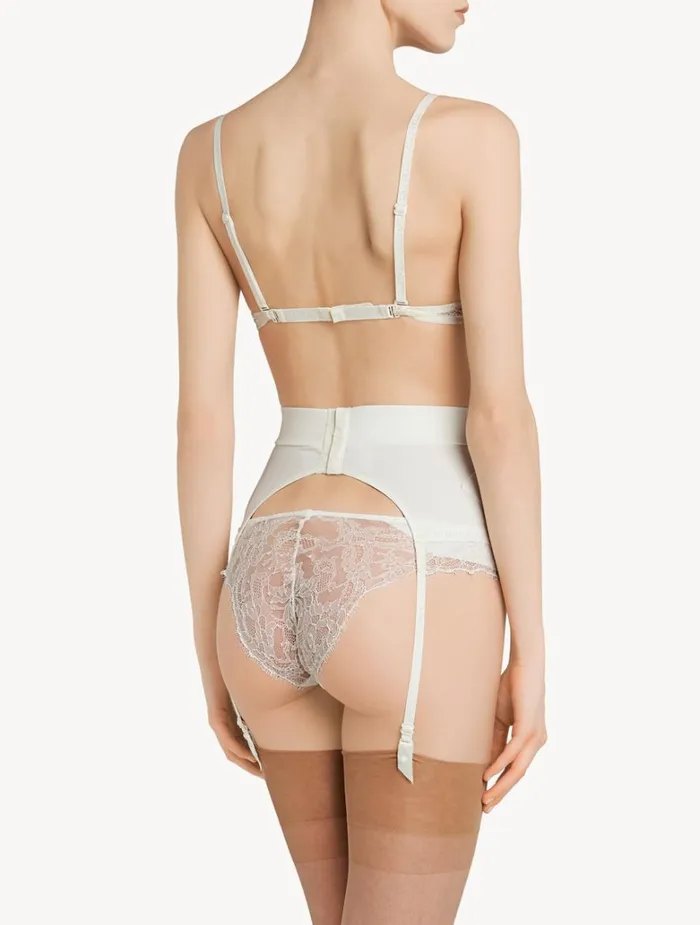 Women Shapewear La Perla White Lycra Control Fit Suspender With Chantilly Lace