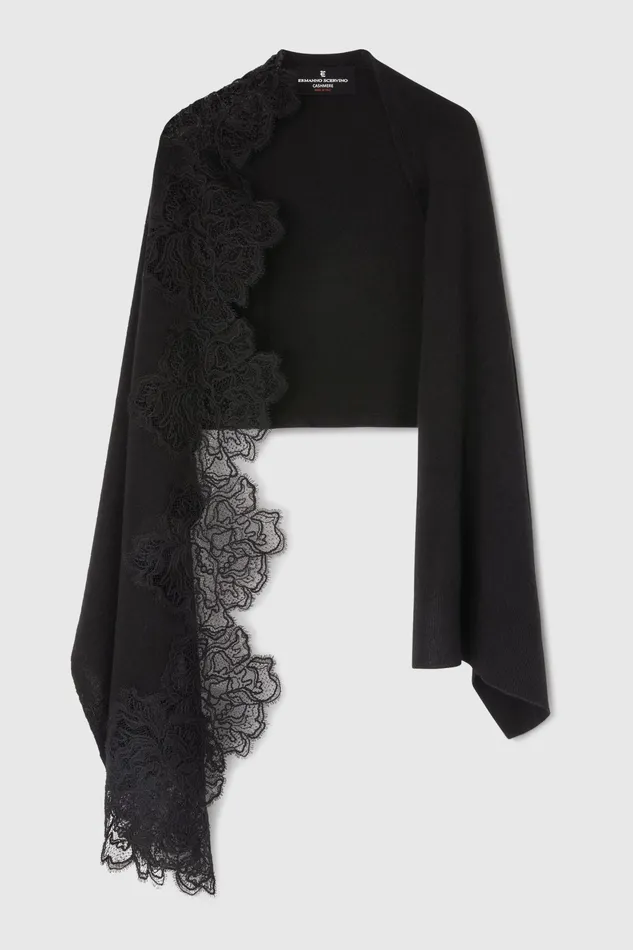 Women Shawl Scarves And Foulards Ermanno Scervino Cashmere Stole With Lace Total Black 8211 Ermanno Scervino Black Women Shawl Scarves And Foulards Ermanno Scervino Cashmere Stole With Lace Total Black 8211 Ermanno Scervino Black
