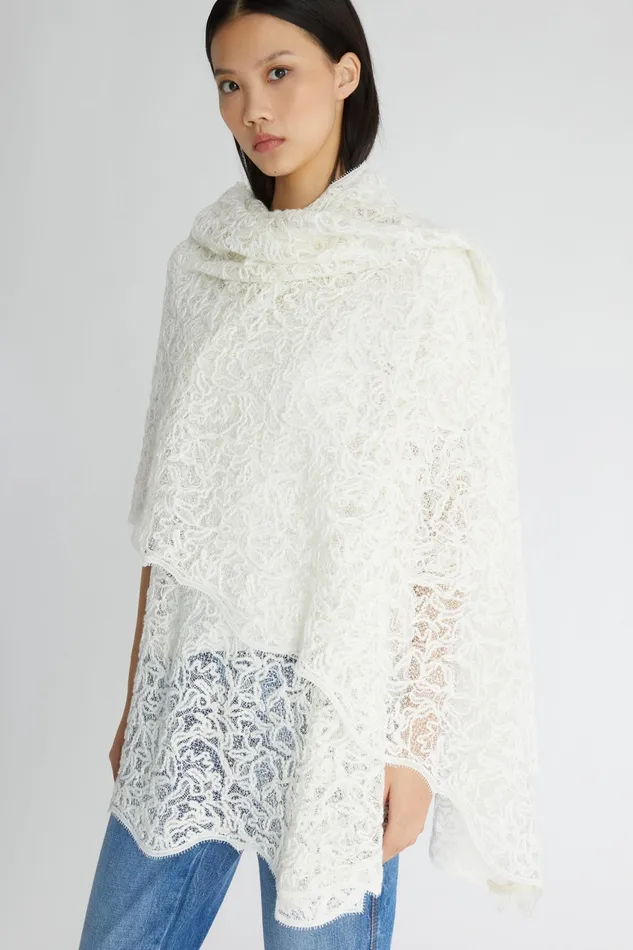 Women Shawl Scarves And Foulards Ermanno Scervino Designer Lace Stole Total White 8211 Ermanno Scervino White
