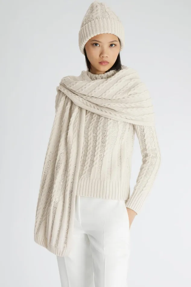 Women Shawl Scarves And Foulards Ermanno Scervino Designer Scarf With Braids And Crystals 8211 Ermanno Scervino White