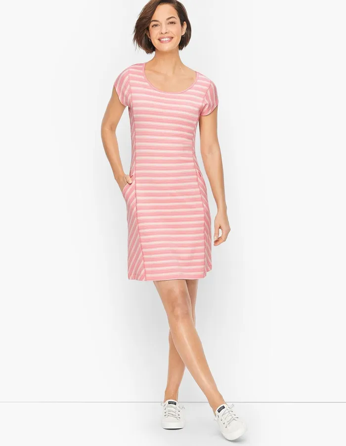 Women Sheath And Shift Talbots Back CutOut Stripe Dress Guavawhite