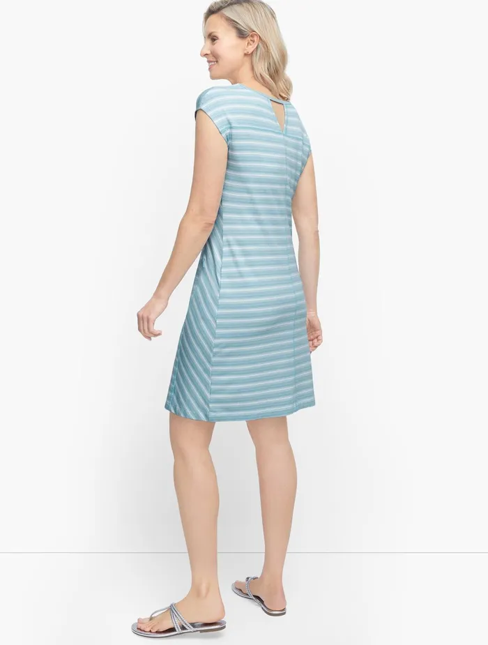 Women Sheath And Shift Talbots Back CutOut Stripe Dress Guavawhite