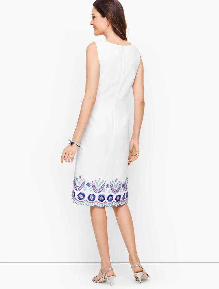 Women Sheath And Shift Talbots Floral Embroidery Linen Shift Dress White Multi