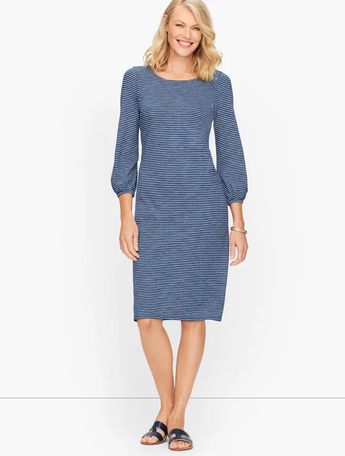 Women Sheath And Shift Talbots Jersey Knit Stripe Dress Delray Wash