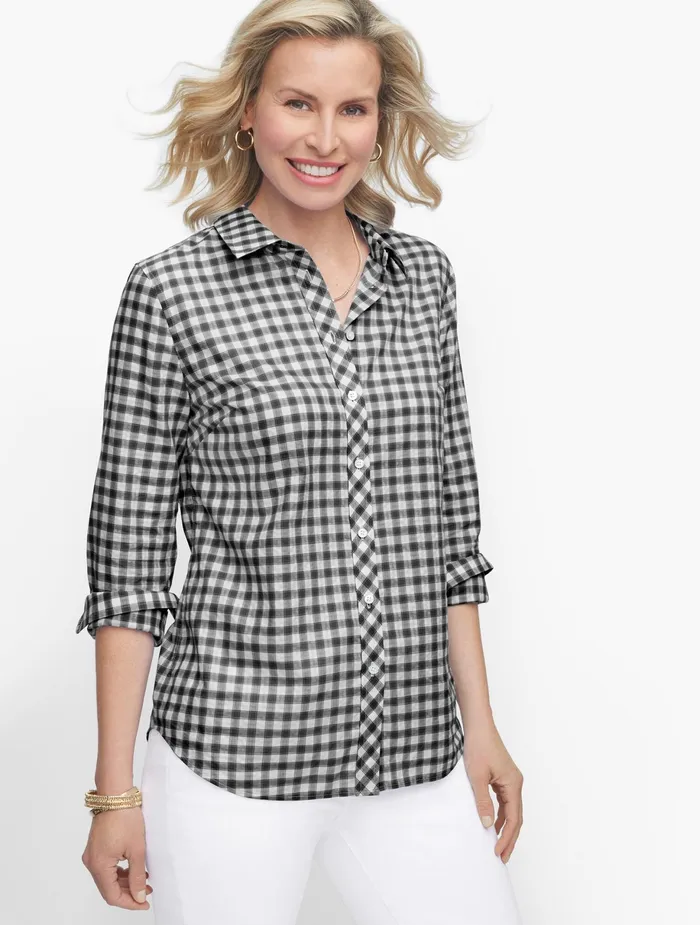 Women Shirts Talbots Classic Cotton Shirt Blackwhite