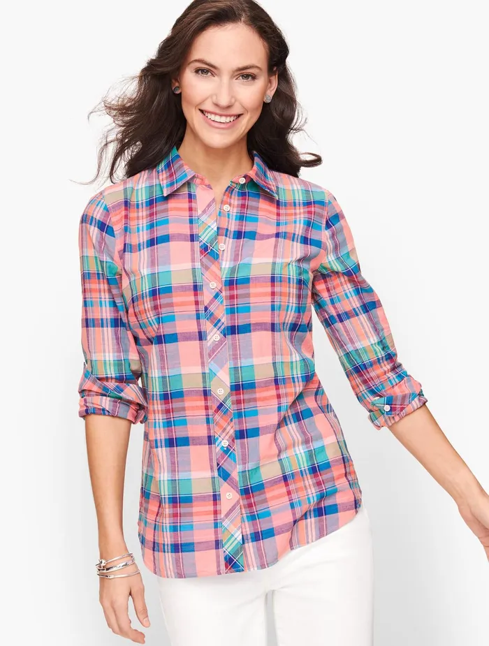 Women Shirts Talbots Classic Cotton Shirt Gardenia Multi