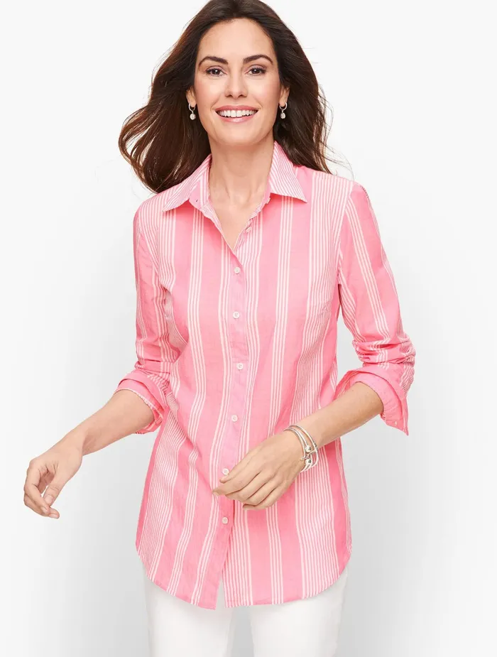 Women Shirts Talbots Classic Cotton Shirt Geranium Pinkwhite