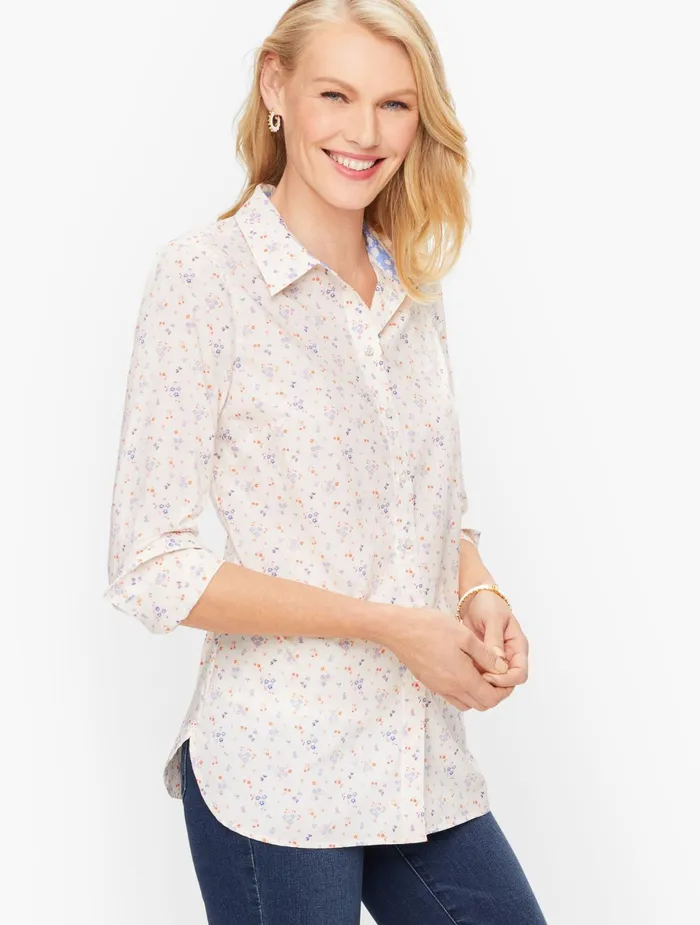 Women Shirts Talbots Classic Cotton Shirt Ivory Multi