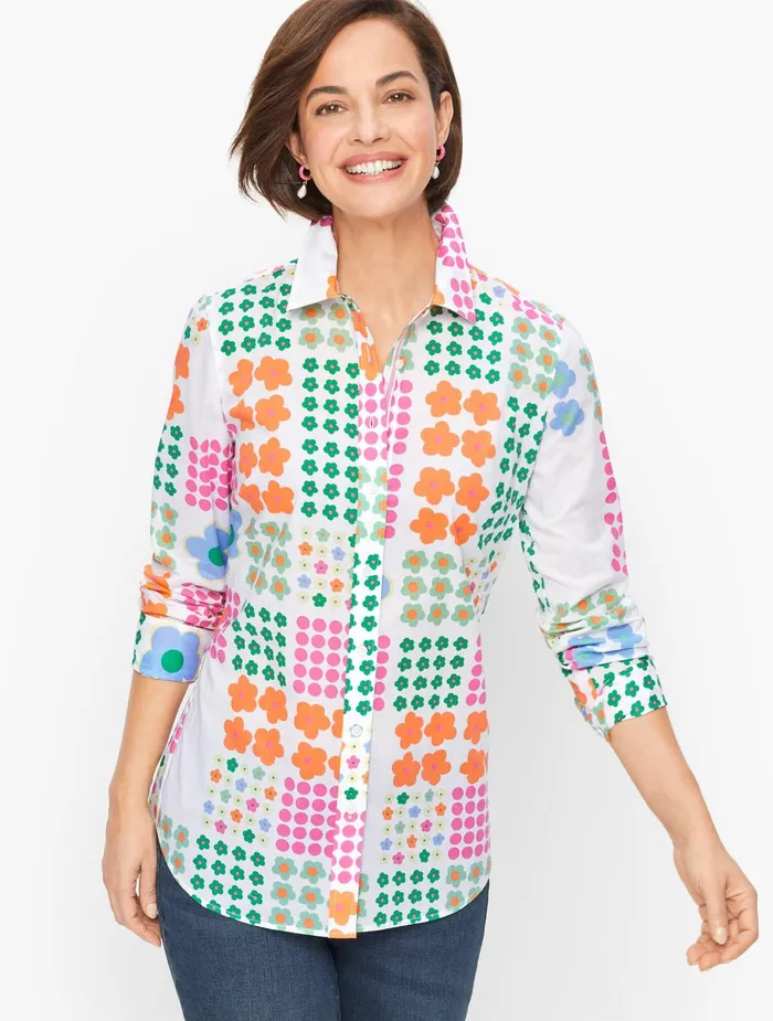 Women Shirts Talbots Classic Cotton Shirt White Multi