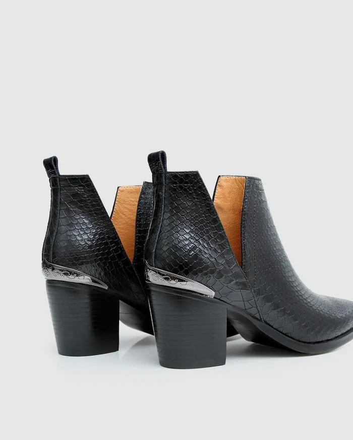 Women Shoes Belle and Bloom Austin Croc Embossed Ankle Boot 8211 Black
