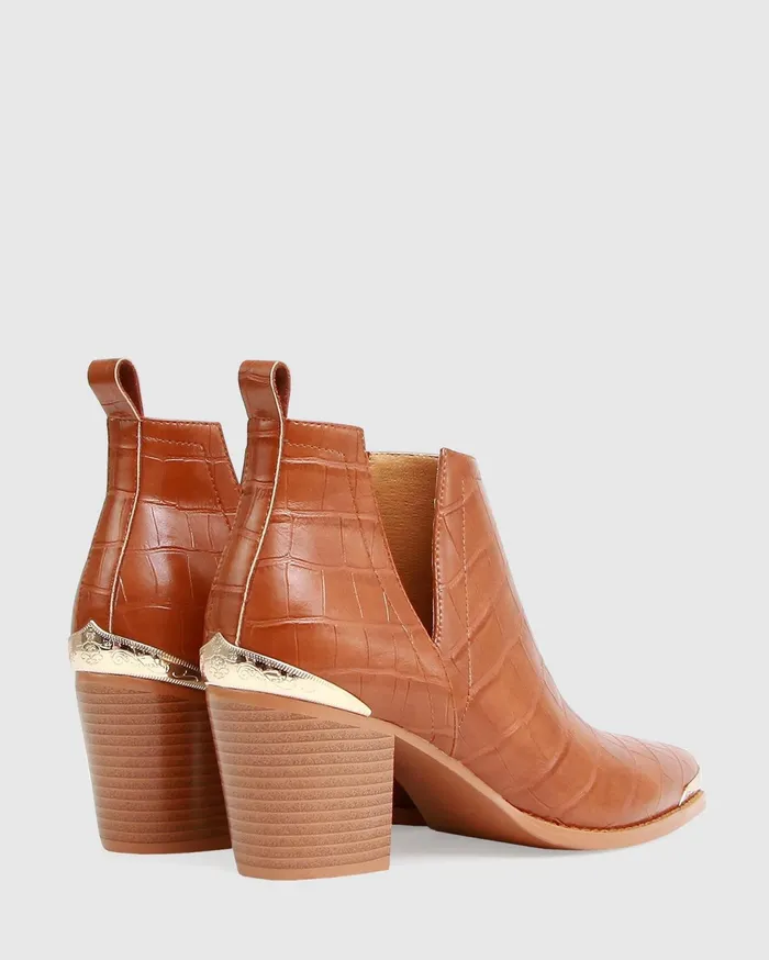 Women Shoes Belle and Bloom Austin Croc Embossed Ankle Boot 8211 Camel