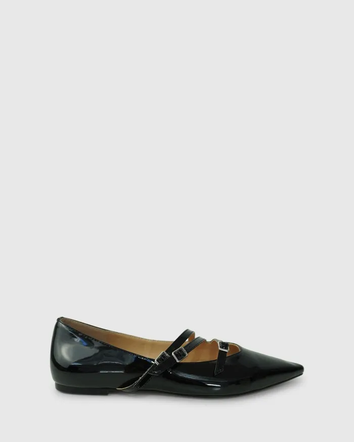 Women Shoes Belle and Bloom Begin Again Buckled Flat 8211 Black Patent