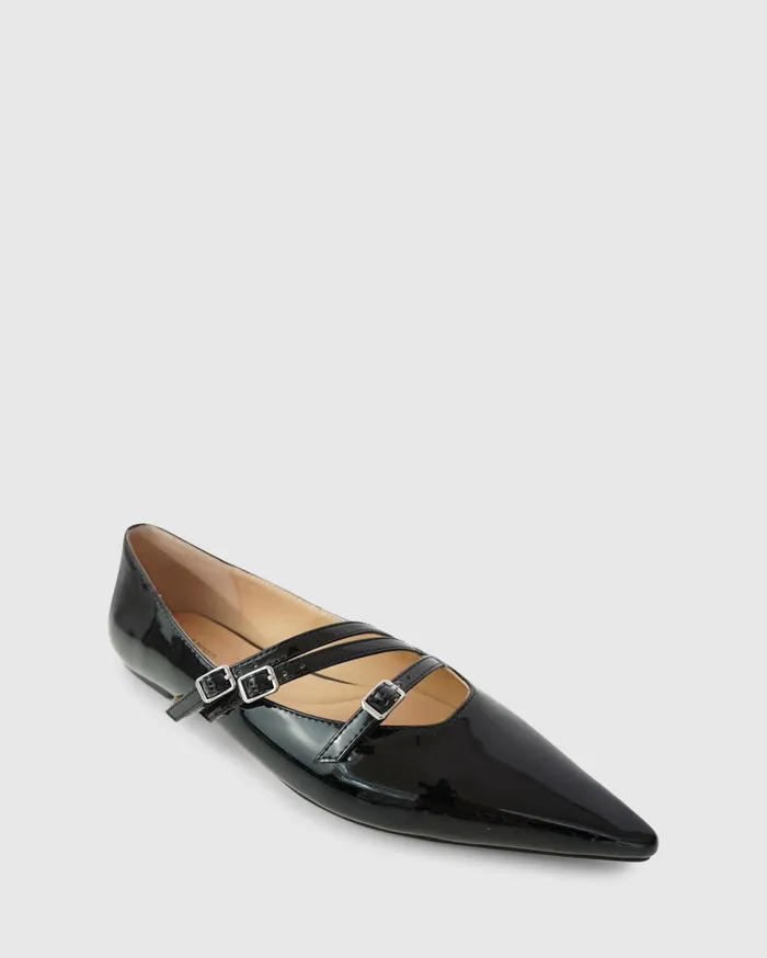 Women Shoes Belle and Bloom Begin Again Buckled Flat 8211 Black Patent