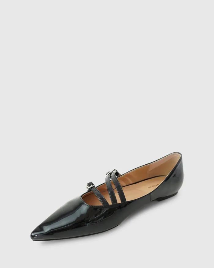 Women Shoes Belle and Bloom Begin Again Buckled Flat 8211 Black Patent