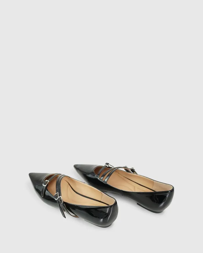 Women Shoes Belle and Bloom Begin Again Buckled Flat 8211 Black Patent