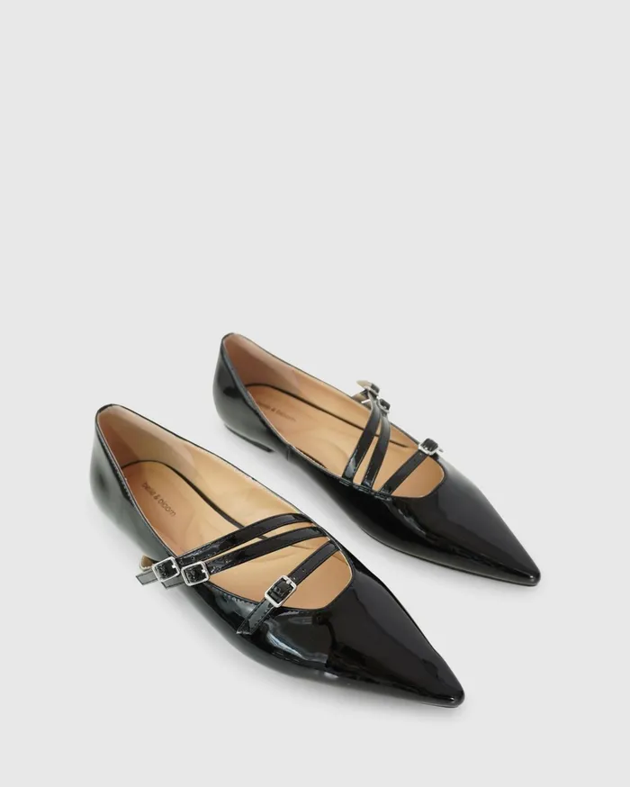 Women Shoes Belle and Bloom Begin Again Buckled Flat 8211 Black Patent