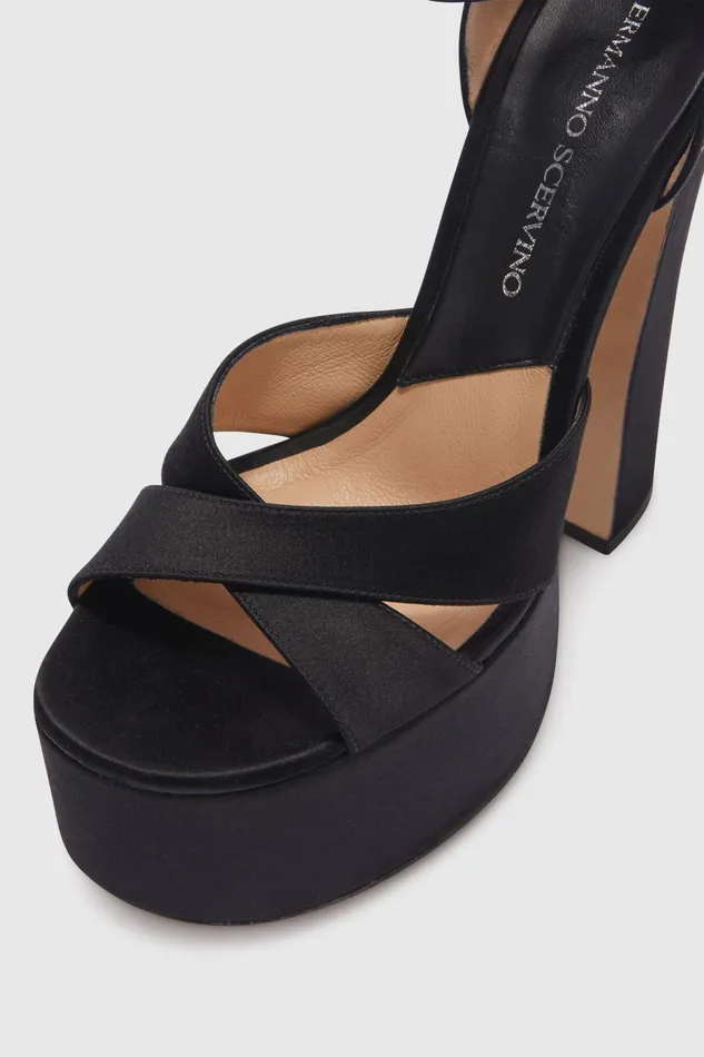 Women Shoes Ermanno Scervino Designer Black Satin Platform Sandals 8211 Ermanno Scervino Black