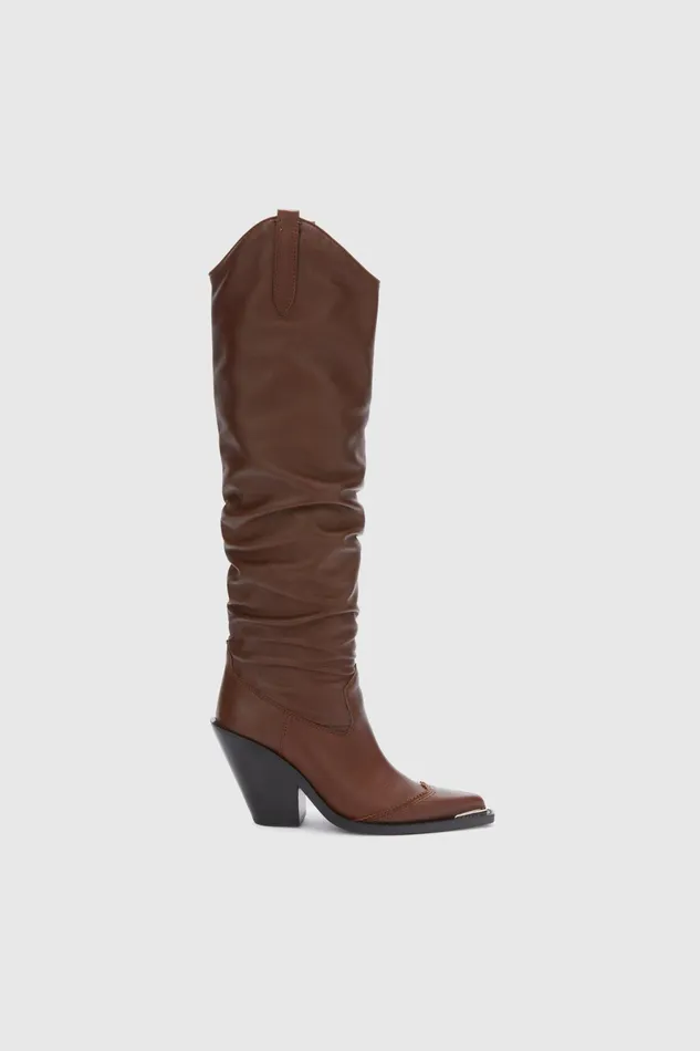 Women Shoes Ermanno Scervino Designer High Soft Leather Cowboy Boots 8211 Ermanno Scervino Brown