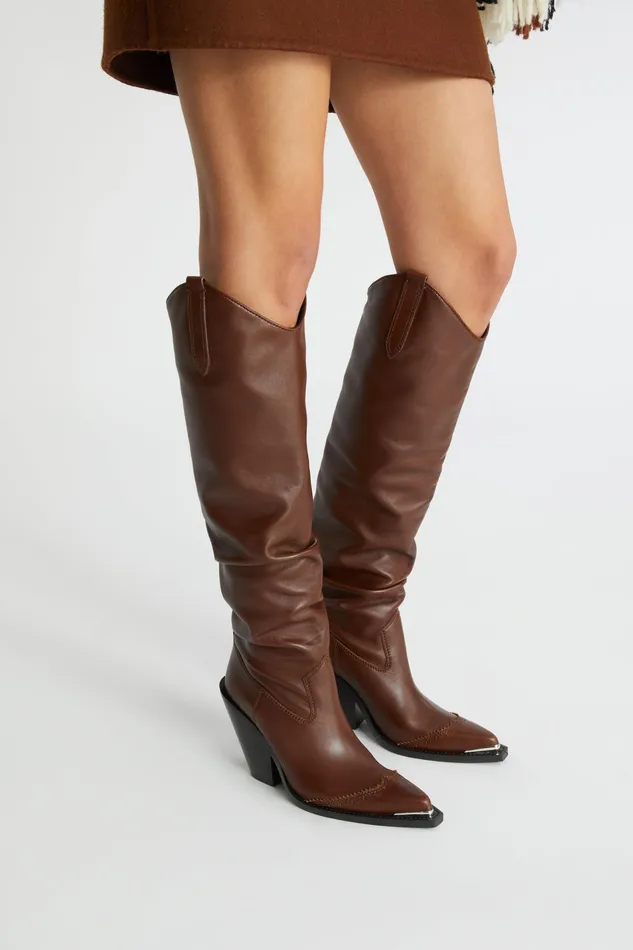 Women Shoes Ermanno Scervino Designer High Soft Leather Cowboy Boots 8211 Ermanno Scervino Brown