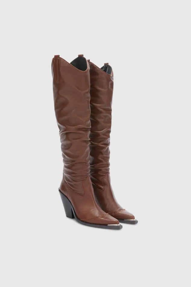 Women Shoes Ermanno Scervino Designer High Soft Leather Cowboy Boots 8211 Ermanno Scervino Brown
