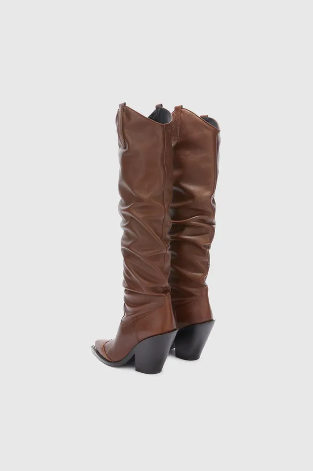 Women Shoes Ermanno Scervino Designer High Soft Leather Cowboy Boots 8211 Ermanno Scervino Brown
