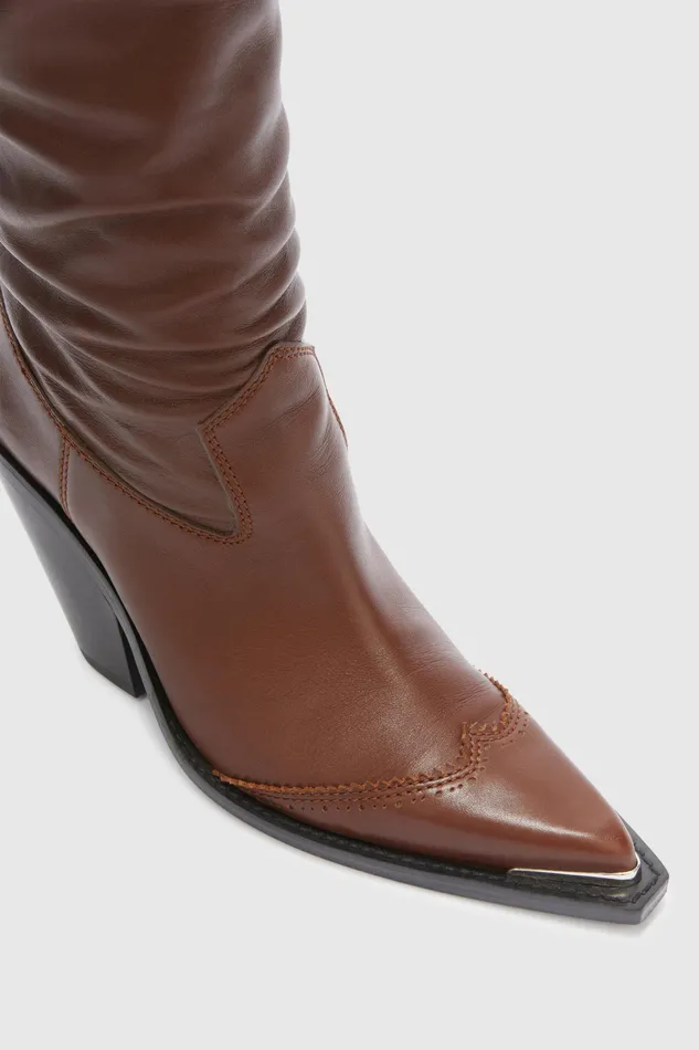 Women Shoes Ermanno Scervino Designer High Soft Leather Cowboy Boots 8211 Ermanno Scervino Brown