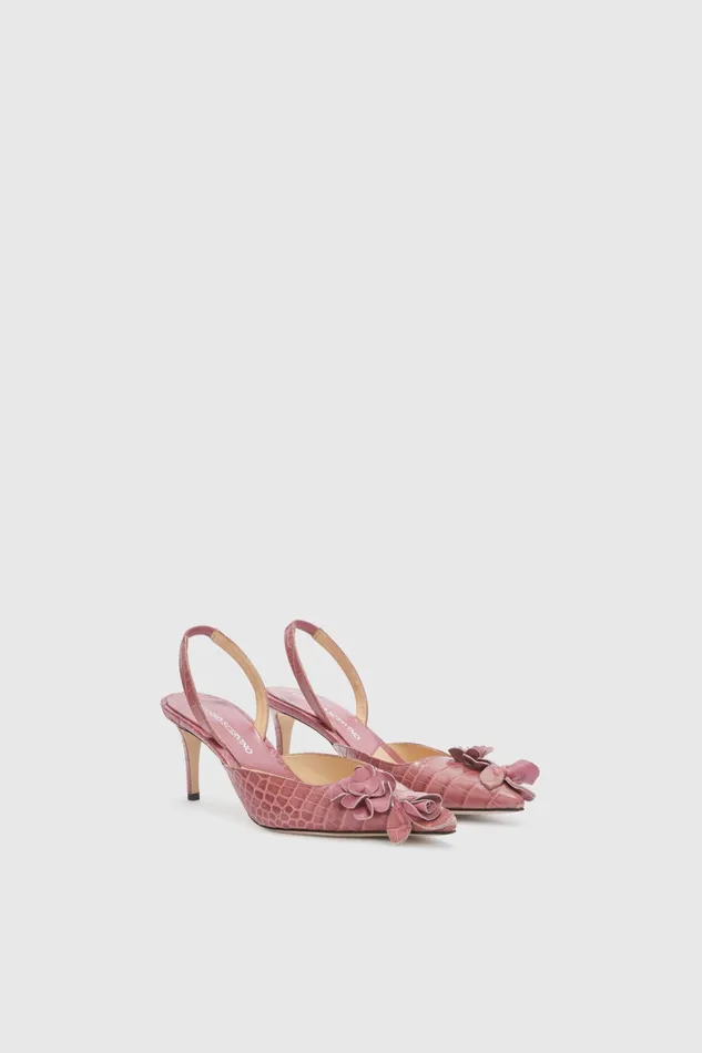 Women Shoes Ermanno Scervino Designer Pink Crocodileprint Slingback Heels 8211 Ermanno Scervino Pink