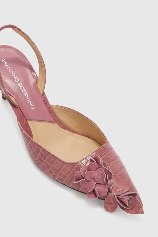 Women Shoes Ermanno Scervino Designer Pink Crocodileprint Slingback Heels 8211 Ermanno Scervino Pink