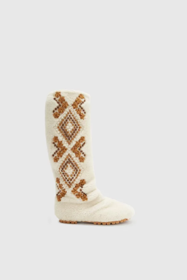 Women Shoes Ermanno Scervino Soft Sheepskin Boot With Handmade Embroidery