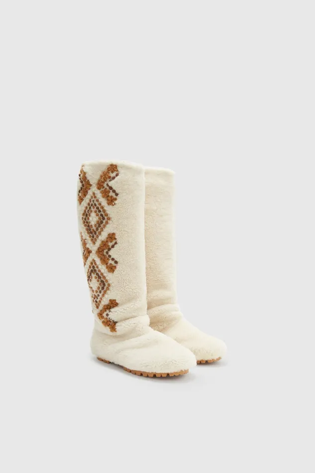 Women Shoes Ermanno Scervino Soft Sheepskin Boot With Handmade Embroidery