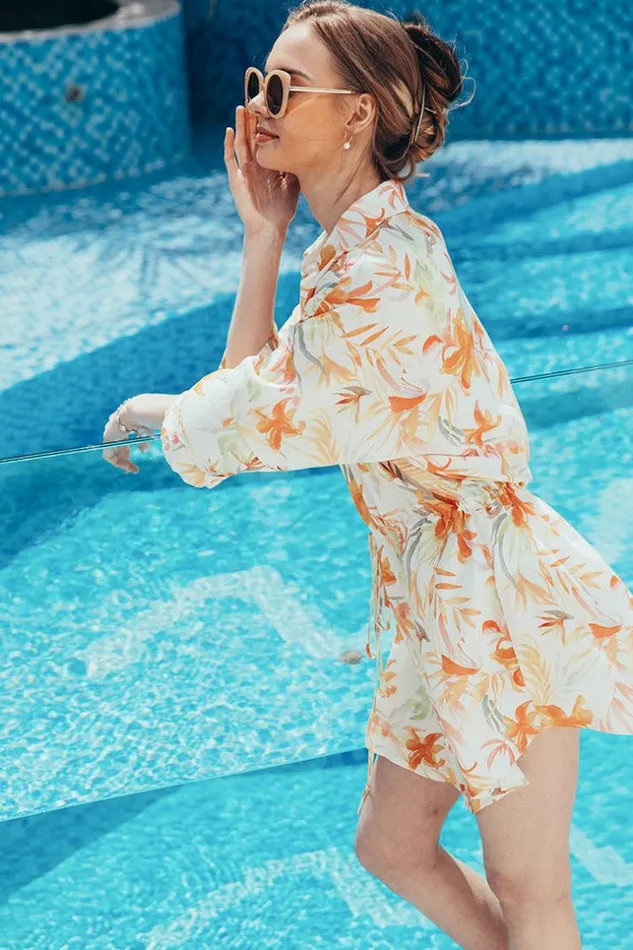 Women Short Dresses Cupshe Aisha Leafy Shirt Collar Dress Multicolor