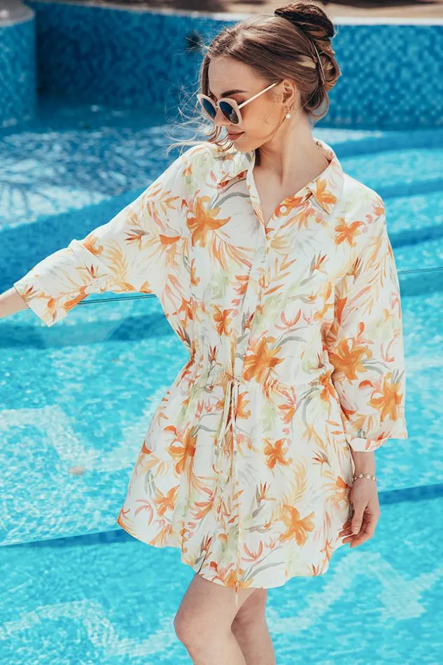 Women Short Dresses Cupshe Aisha Leafy Shirt Collar Dress Multicolor