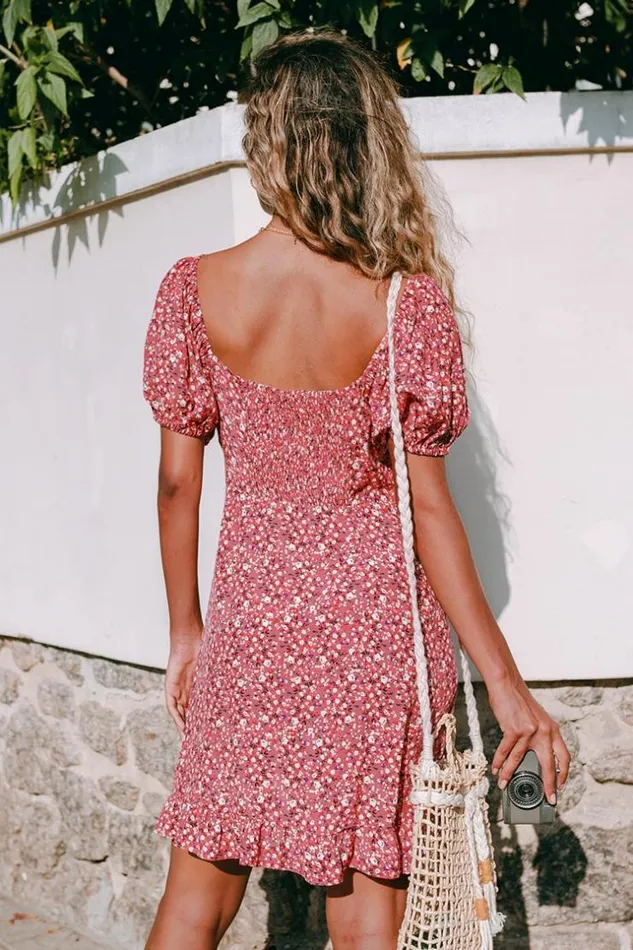 Women Short Dresses Cupshe Alianna Red Ditsy Puff Sleeve Dress Red