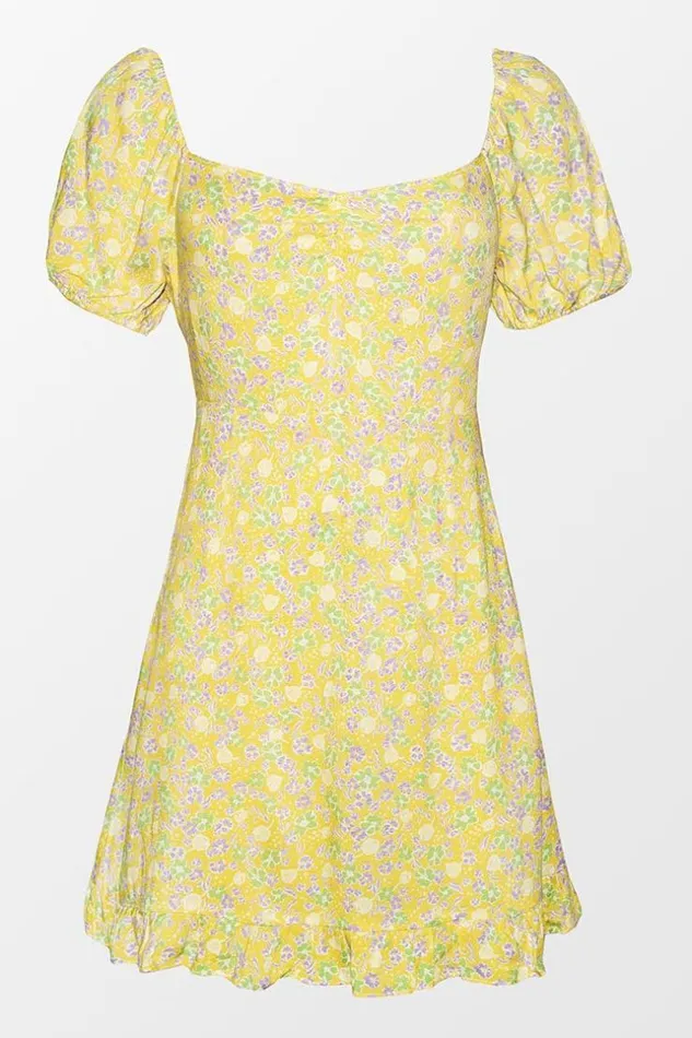 Women Short Dresses Cupshe Alianna Yellow Ditsy Puff Sleeve Dress Yellow