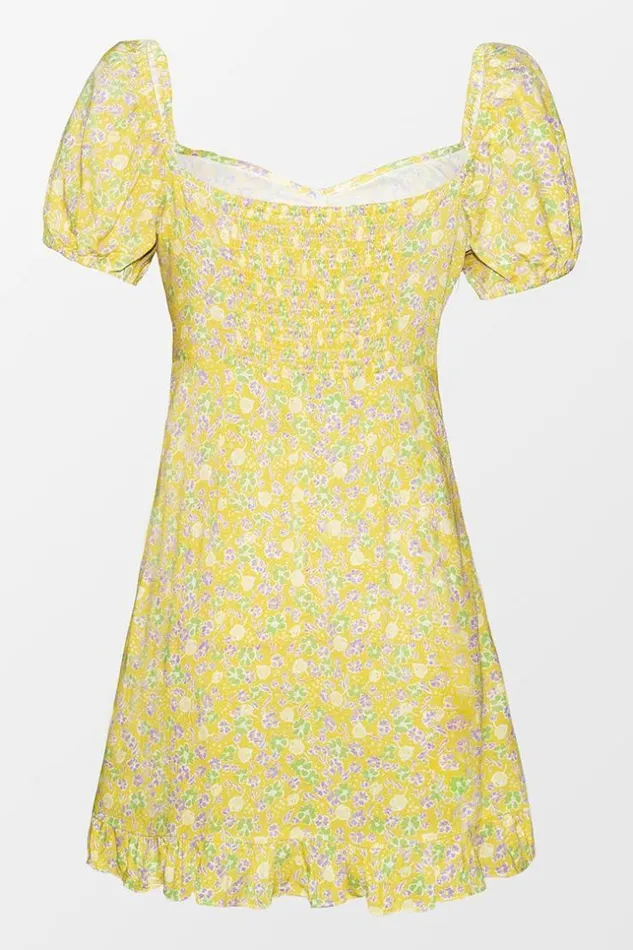 Women Short Dresses Cupshe Alianna Yellow Ditsy Puff Sleeve Dress Yellow