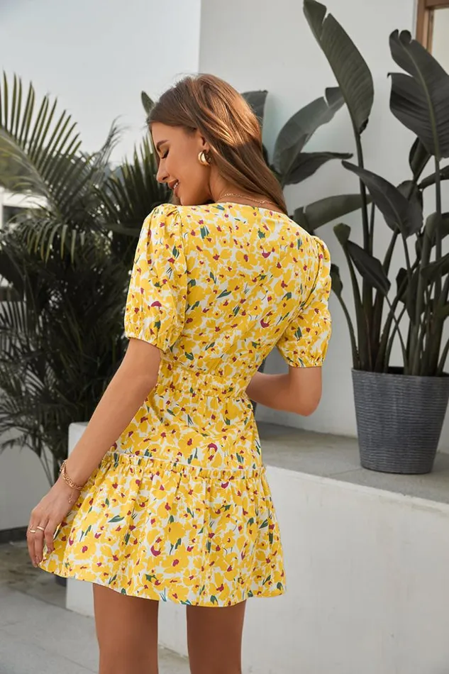 Women Short Dresses Cupshe Althea Lace Up Fitted Waisted Ruffle Dress Multicolor
