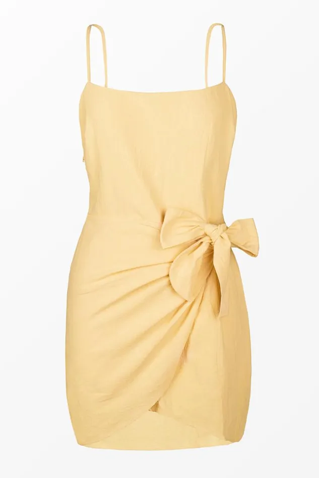 Women Short Dresses Cupshe Brooklynn Fitted Waist Adjustable Straps Wrap Dress Yellow