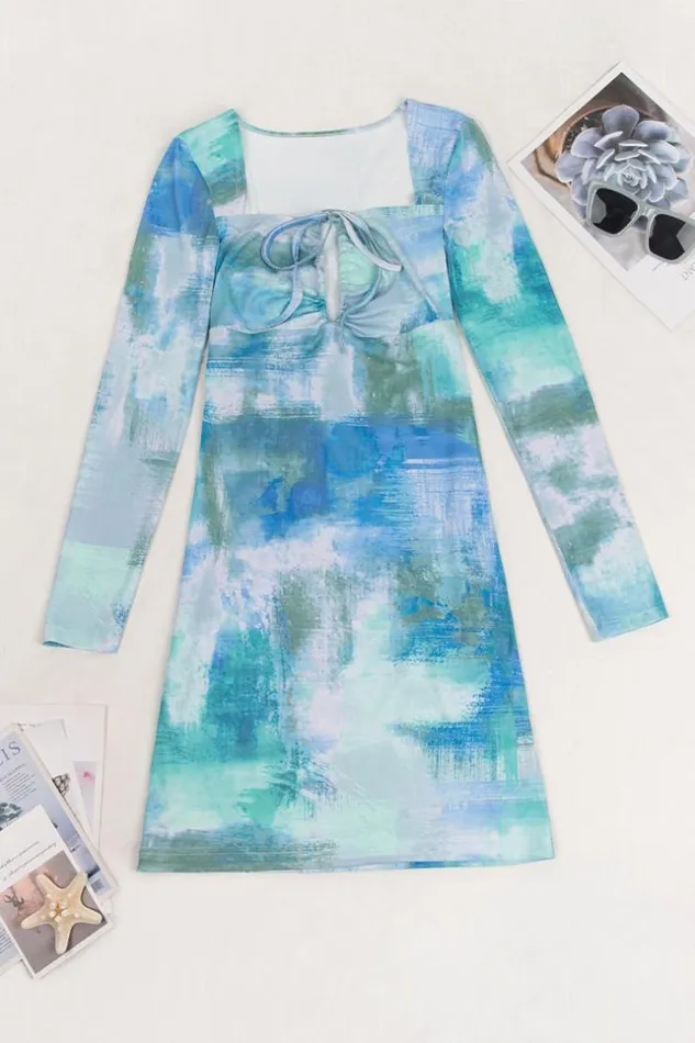 Women Short Dresses Cupshe Colleen Tie Dye Long Sleeve Dress Green