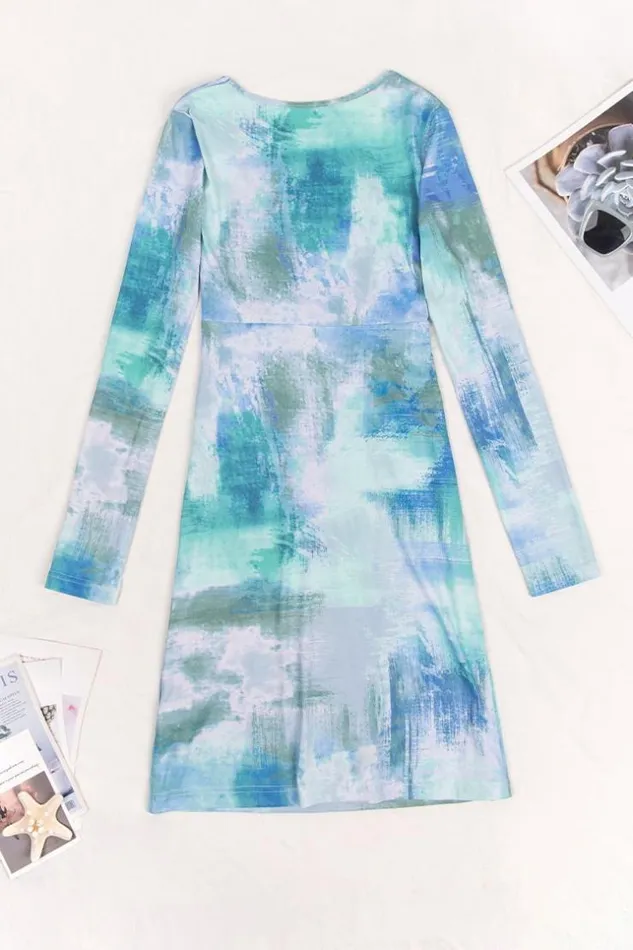 Women Short Dresses Cupshe Colleen Tie Dye Long Sleeve Dress Green