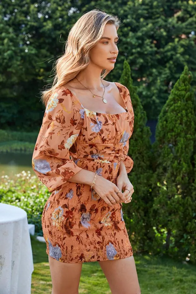 Women Short Dresses Cupshe Gerda Square Neck Puff Sleeve Sheath Dress Multicolor