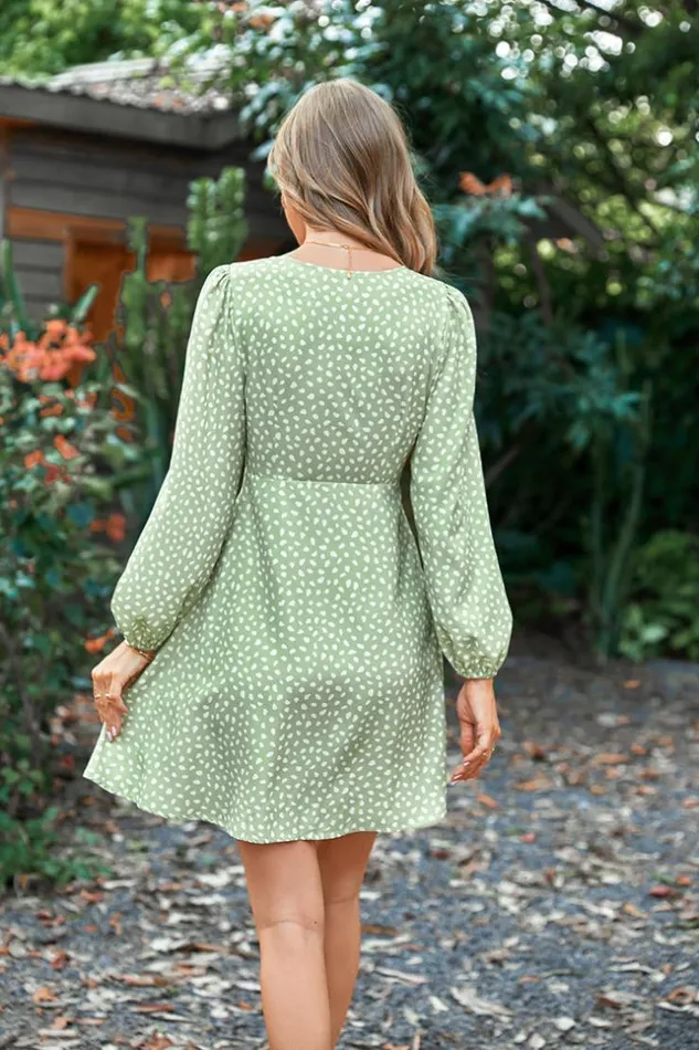 Women Short Dresses Cupshe Honopu Vneck Bubble Sleeve Dress Green