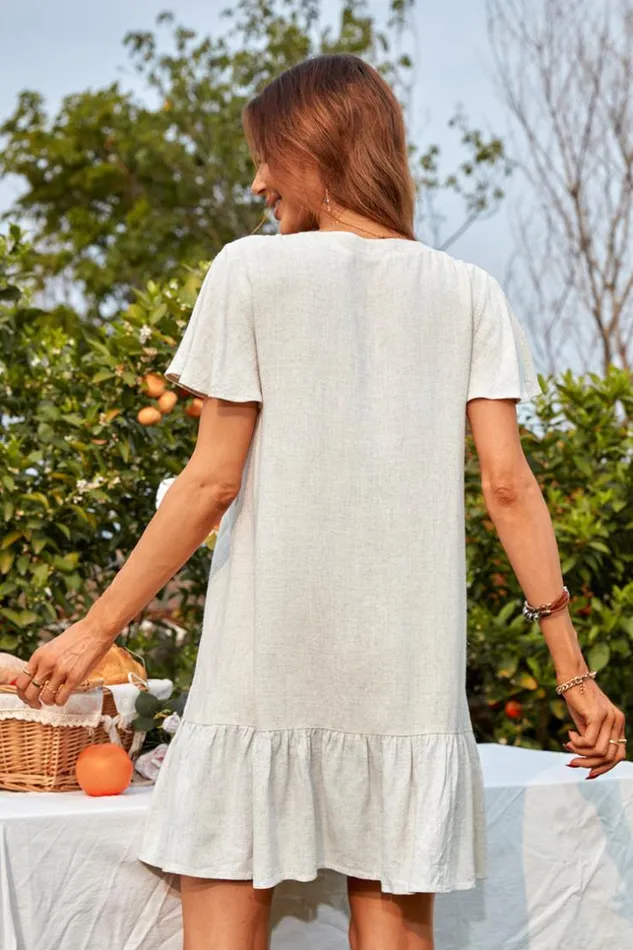 Women Short Dresses Cupshe Justice Vneck Flared Sleeve AShape Dress White