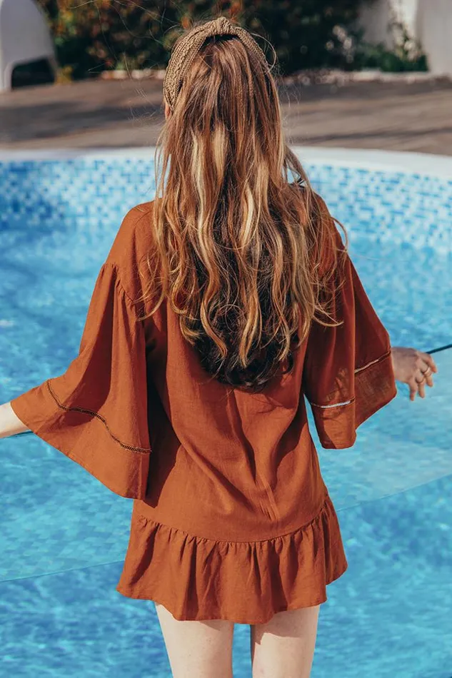 Women Short Dresses Cupshe Lilah Cut Out Fringe AShape Dress Brown