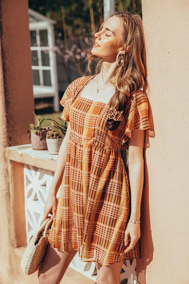 Women Short Dresses Cupshe Londyn Square Neck Gingham AShape Dress Multicolor