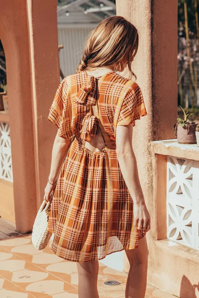Women Short Dresses Cupshe Londyn Square Neck Gingham AShape Dress Multicolor