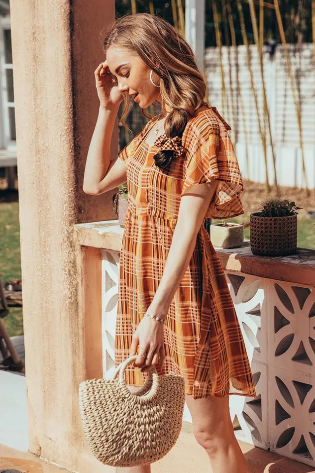 Women Short Dresses Cupshe Londyn Square Neck Gingham AShape Dress Multicolor
