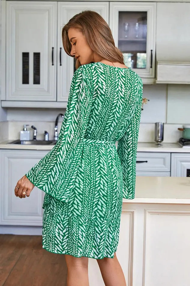 Women Short Dresses Cupshe Londyn Vneck Bell Sleeve AShape Dress Green