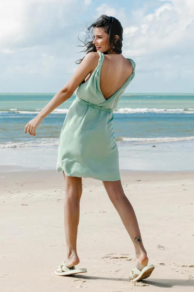 Women Short Dresses Cupshe Marianna Green Braided Belt Dress Green
