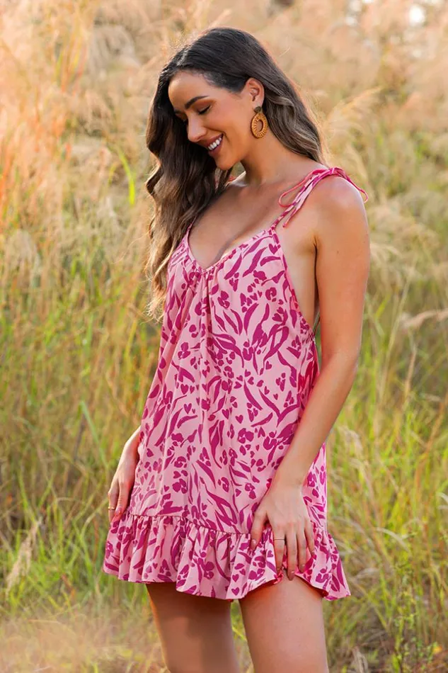 Women Short Dresses Cupshe Patience Ruffle Hem Tie Shoulder Slip Dress Pink
